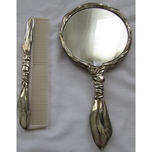 Art Nouveau Metal Silver hand mirror and comb set vintage Godinger Silver Art Co